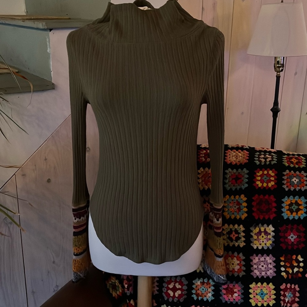 Free People Sweater Green Cowl Neck Thermal
